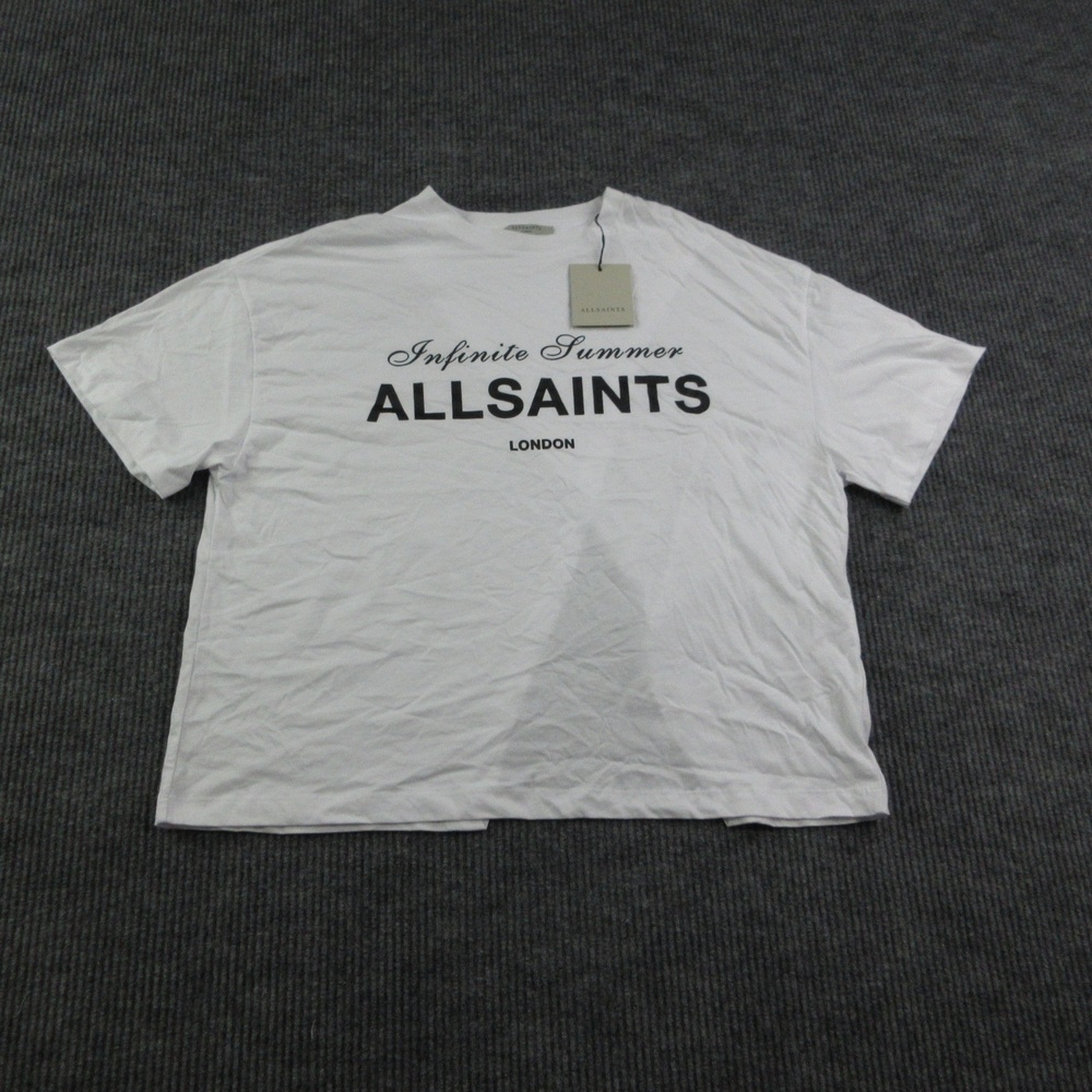 AllSaints Shirt Womens L White Crew Neck Avri Tee Split Back Graphic Tee NWT